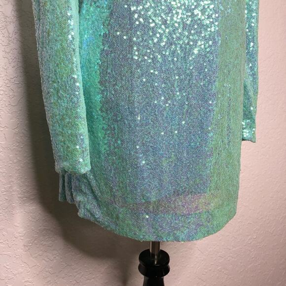 Badgley Mischka aqua sequin v neck tunic top size Extra Small XS NWT mermaid - Picture 4 of 16